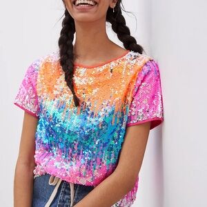 NWT Anthropologie Eva Franco Loretta Multicolor Sequined Tee size XS Y2K